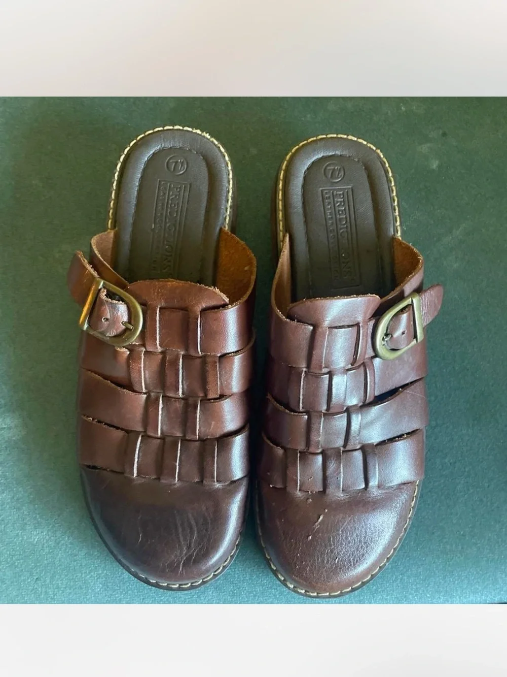 Predictions Leather Collection Brown Woven Leather Slip-On Clogs with Buckle